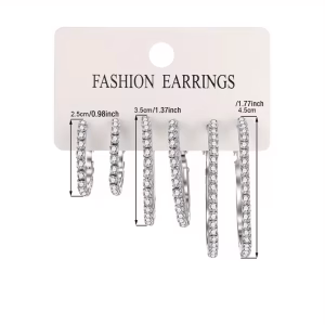 Sparkling Round Rhinestone Earrings Of Various Size